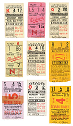 1956 Brooklyn Dodgers Road-Game Ticket Stub Collection (9) - All Games Featuring Jackie Robinson!