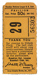 June 26, 1954 Brooklyn Dodgers (vs. St. Louis Cardinals) Ticket Stub - Jackie Robinson Walk-Off