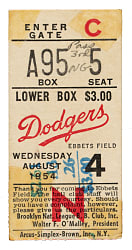 August 4, 1954 Brooklyn Dodgers (vs. St. Louis Cardinals) Ticket Stub - Jackie Robinson Walk-Off Home Run