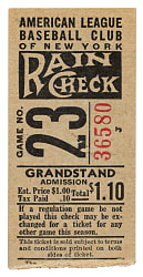 June 15, 1941 New York Yankees (vs. Cleveland Indians) Ticket Stub - Joe DiMaggio 28th Consecutive Game Hit Streak