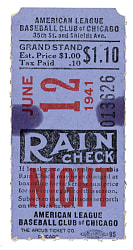 June 12, 1941 Chicago White Sox (vs. New York Yankees) Ticket Stub - Joe DiMaggio 26th Consecutive Game Hit Streak