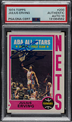 Signed 1974-1975 Topps Basketball #200 Julius Erving PSA/DNA GEM MINT 10