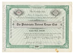 1961 Philadelphia Phillies Stock Certificate Signed by Robert R. M. Carpenter Jr.