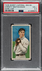 Lot # 369: 1909-1911 T206 White Border Christy Mathewson Dark Cap PSA VG+ 3.5