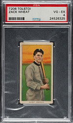 1909-1911 T206 White Border Zack Wheat Rookie PSA VG-EX 4 - Tolstoi Back