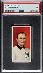 1909-1911 T206 White Border Ed Greminger Southern Leaguer PSA EX 5 - Old Mill Back