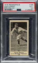 1916 M101-4 Indianapolis Brewing Co. #188 Zack Wheat PSA EX+ 5.5 - 1 of 1 - Highest Graded!