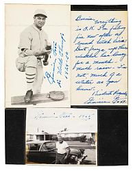 Trio of Jimmie Foxx Signed Real Photo Postcard, Photograph and Letter - JSA