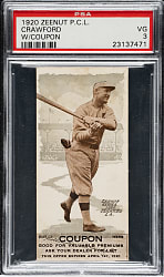 1920 Zeenut PCL Sam Crawford with Coupon PSA VG 3  - The ONLY Graded Example!