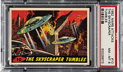 1962 Topps "Mars Attacks" #10 "The Skyscraper Tumbles" PSA NM-MT 8