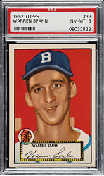 1952 Topps #33 Warren Spahn Black Back PSA NM-MT 8