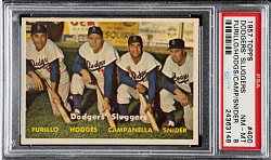 1957 Topps #400 Dodgers' Sluggers with Hodges, Campanella, and Snider PSA NM-MT 8