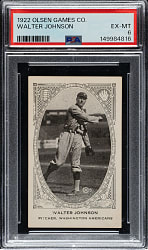 Newly Discovered 1922 Olsen Games Co. Walter Johnson PSA EX-MT 6 - 1 of 1 - Highest Graded!