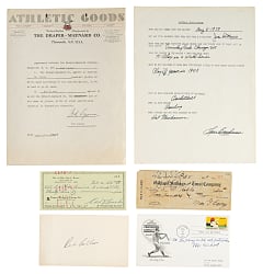 Hall of Fame and Stars Signed Contracts, Checks, and Index Cards Collection (59) Including Ashburn, Baker, Carey, and Lyons
