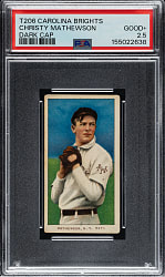 Newly Discovered 1909-1911 T206 White Border Christy Mathewson Dark Cap PSA GOOD+ 2.5 - Carolina Brights Back
