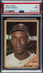 1962 Topps #84 Lenny Green PSA MINT 9 - 1 of 2 - Highest Graded!