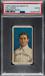 1909-1911 T206 White Border Hal Chase Portrait Blue Background PSA GOOD 2 - Carolina Brights Back