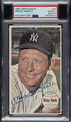 Signed 1964 Topps Giants #25 Mickey Mantle PSA GOOD 2 with MINT 9 Signature