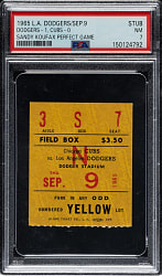 September 9. 1965 Los Angeles Dodgers (vs. Chicago Cubs) Ticket Stub PSA NM 7 - Sandy Koufax Perfect Game