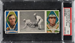 1912 T202 Hassan Triple Folder "A Close Play At Home" Bobby Wallace/Pelty PSA NM 7
