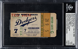 October 10, 1956 Brooklyn Dodgers (vs. New York Yankees) World Series Game 7 Ticket Stub Beckett EX-MT 6 - Jackie Robinson Last Game