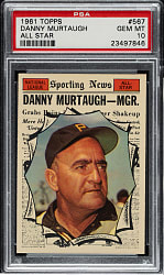 1961 Topps #567 Danny Murtaugh All-Star PSA GEM MINT 10 - 1 of 4!
