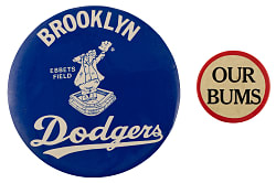 Rare 1940s and 1950s Brooklyn Dodgers Pin Pair Including Oversized Pinback