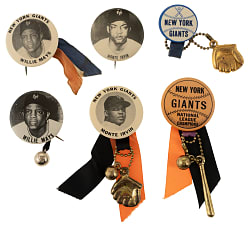 1940s to 1950s New York Giants Pin Collection (25) Including Willie Mays and Monte Irvin