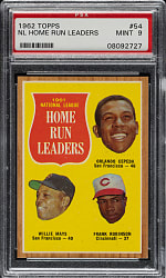 1962 Topps #54 NL Home Run Leaders with Cepeda, Mays, and F. Robinson PSA MINT 9 - Highest Graded!