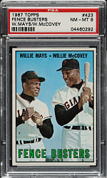 1967 Topps #423 Fence Busters with Willie Mays and Willie McCovey PSA NM-MT 8