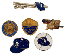 1947 to 1956 Brooklyn Dodgers World Series Press Pin Collection (6) Including Jackie Robinson Rookie Year and First World Series!