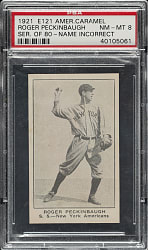 1921 E121 American Caramel (Series of 80) Roger Peckinpaugh Incorrect Spelling PSA NM-MT 8 - 1 of 1 - Highest Graded!