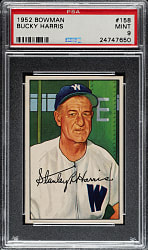 1952 Bowman #158 Bucky Harris PSA MINT 9 - Highest Graded!