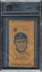 1911 S74 "Colored" Tobacco Silks - Ty Cobb GAI EX-MT 6 - Turkey Red Cigarettes Ad