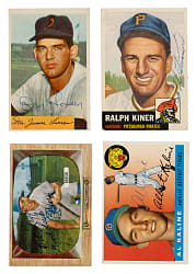 Signed 1953 to 1956 Topps and Bowman Collection (38) Including Reese, Kiner, Kaline, and Two Larsen Rookies