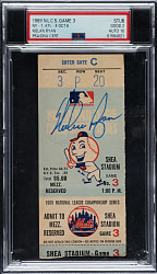 1969 New York Mets (vs. Atlanta Braves) NLCS Game 3 Ticket Stub Signed by Nolan Ryan PSA GOOD 2 with GEM MINT 10 Signature - Nolan Ryan Wins Pennant for Mets