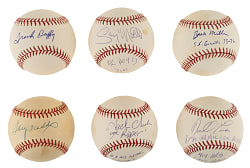 1970s San Francisco Giants Infielders and Outfielders Single-Signed Baseball Collection (17) Including Maddux, Clark, Matthews, and Kingman