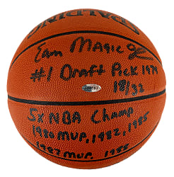 Magic Johnson Signed Limited-Edition Basketball with Career Statistic Inscriptions - JSA