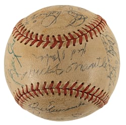 1954 New York Yankees and Brooklyn Dodgers Multi-Signed Baseball with Mantle, Stengel, Hodges, and Reese - PSA/DNA and Beckett