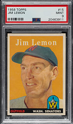 1958 Topps #15 Jim Lemon PSA MINT 9 - Highest Graded!