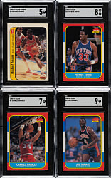 High-Grade 1986-1987 Fleer Basketball Near-Complete Set (131/132) Plus Complete Sticker Set (11)