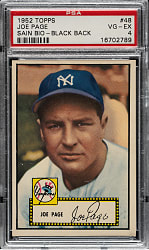 1952 Topps #48 Joe Page Incorrect Bio (Sain) Black Back PSA VG-EX 4