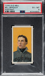 1909-1911 T206 White Border Bill Bradley Portrait PSA EX-MT 6 - Old Mill Back