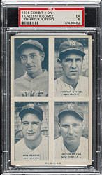 1936 Exhibits 4-on-1 with Lou Gehrig, Tony Lazzeri, Vernon Gomez, and Red Ruffing PSA EX 5