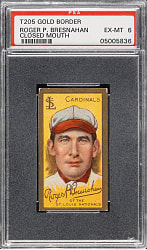 1911 T205 Gold Border Roger Bresnahan Closed Mouth PSA EX-MT 6
