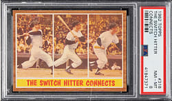 1962 Topps #318 The Switch Hitter Connects with Mickey Mantle PSA NM-MT 8