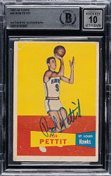 Signed 1957-1958 Topps Basketball #24 Bob Pettit Rookie Beckett GEM MINT 10