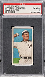 1909-1911 T206 White Border Germany Schaefer Washington PSA EX-MT 6 - Tolstoi Back - 1 of 1 - Highest Graded!