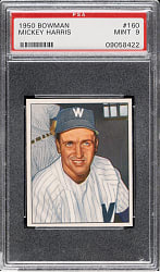 1950 Bowman #160 Mickey Harris PSA MINT 9 - 1 of 5 - Highest Graded!