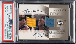 2002-2003 Upper Deck Game Jersey Combo Autograph Basketball #KB/KG Kobe Bryant/Kevin Garnett #8/10 - PSA